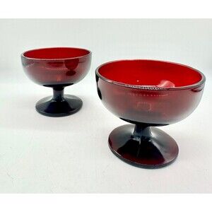Vintage 2 Anchor Hocking Monarch Royal Ruby Red Glass Champagne Sherbet Coupe